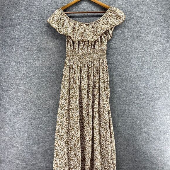 5/$45 Old Navy Dress Women M Medium Brown Geometric Maxi Long Elastic Waist - Picture 3 of 10